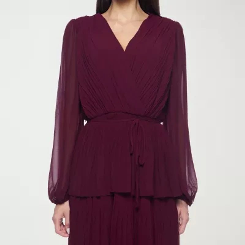 Premier Amour Womens Long Sleeve Midi Fit + Flare Dress