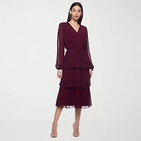 Premier Amour Womens Long Sleeve Midi Fit + Flare Dress