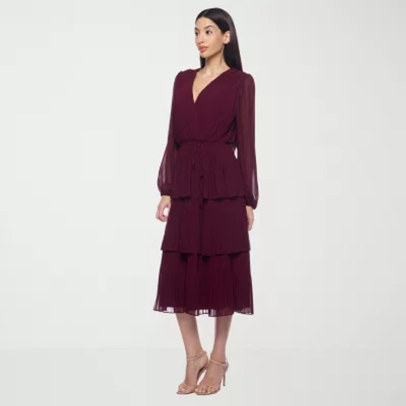 Premier Amour Womens Long Sleeve Midi Fit + Flare Dress