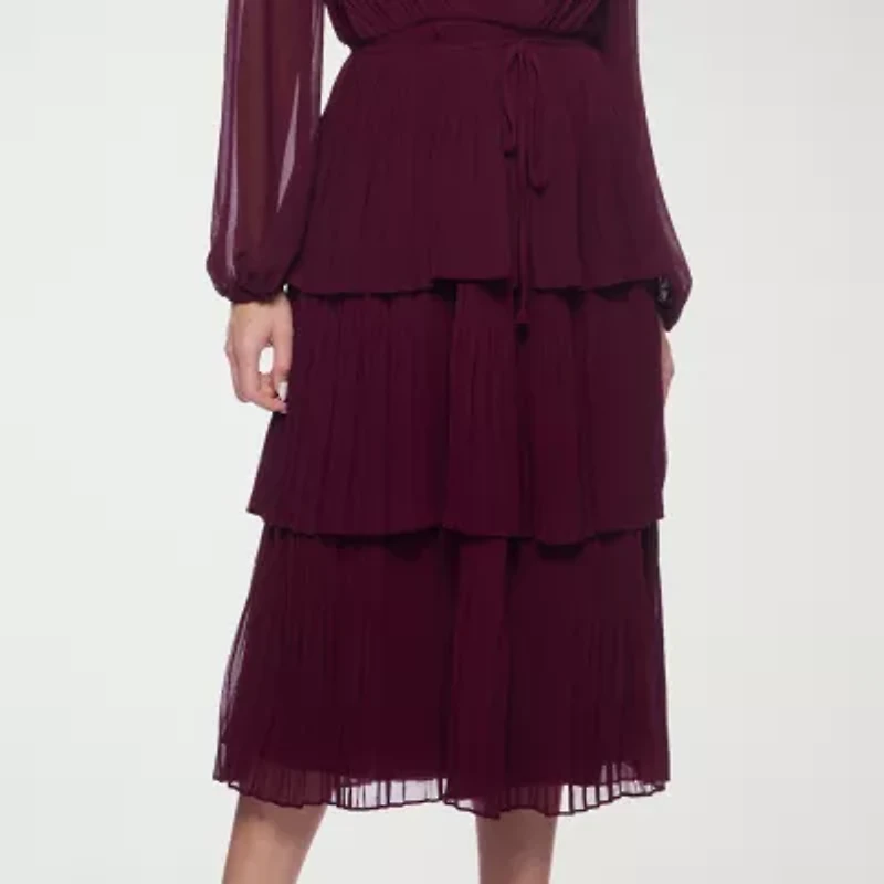 Premier Amour Womens Long Sleeve Midi Fit + Flare Dress
