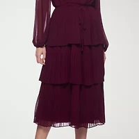 Premier Amour Womens Long Sleeve Midi Fit + Flare Dress