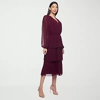 Premier Amour Womens Long Sleeve Midi Fit + Flare Dress