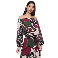 Premier Amour Off The Shoulder Floral Womens Straight Neck Long Sleeve Blouse