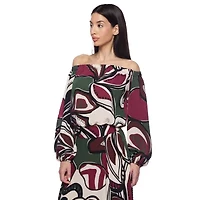 Premier Amour Off The Shoulder Floral Womens Straight Neck Long Sleeve Blouse