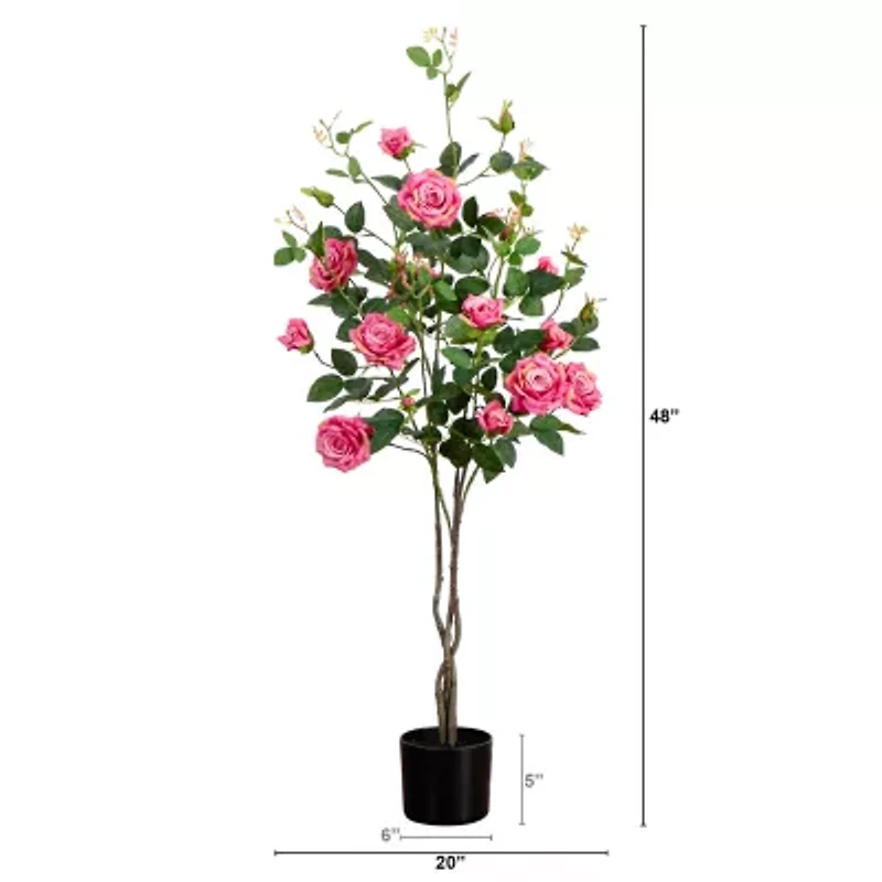 Nearly Natural 4ft. Pink Rose Indoor Artificial Tree