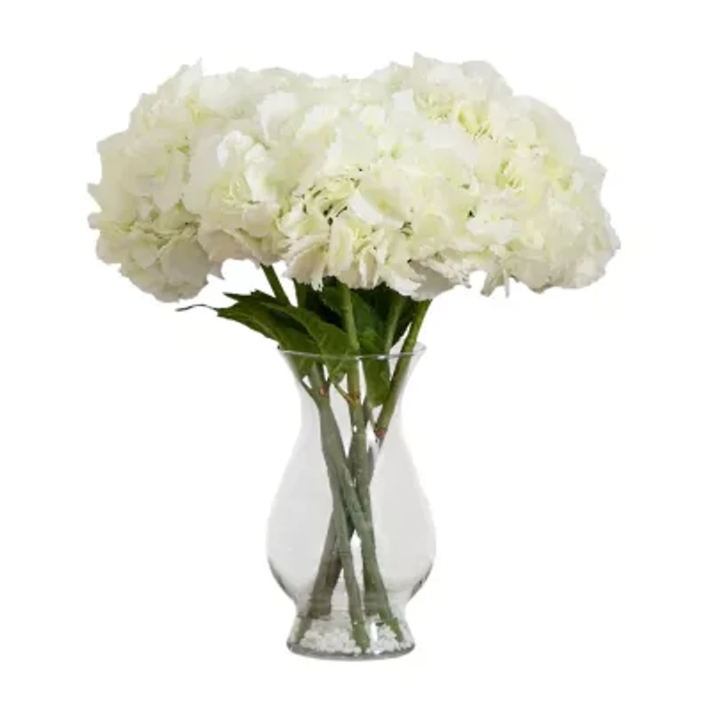 Nearly Natural 20in White Hydrangea Floral Arrangement