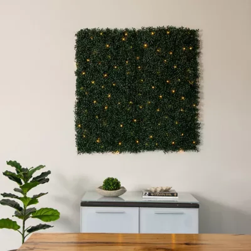Nearly Natural 40in. X 40in. Green Lighted Boxwood Wall Panel Artificial Plant