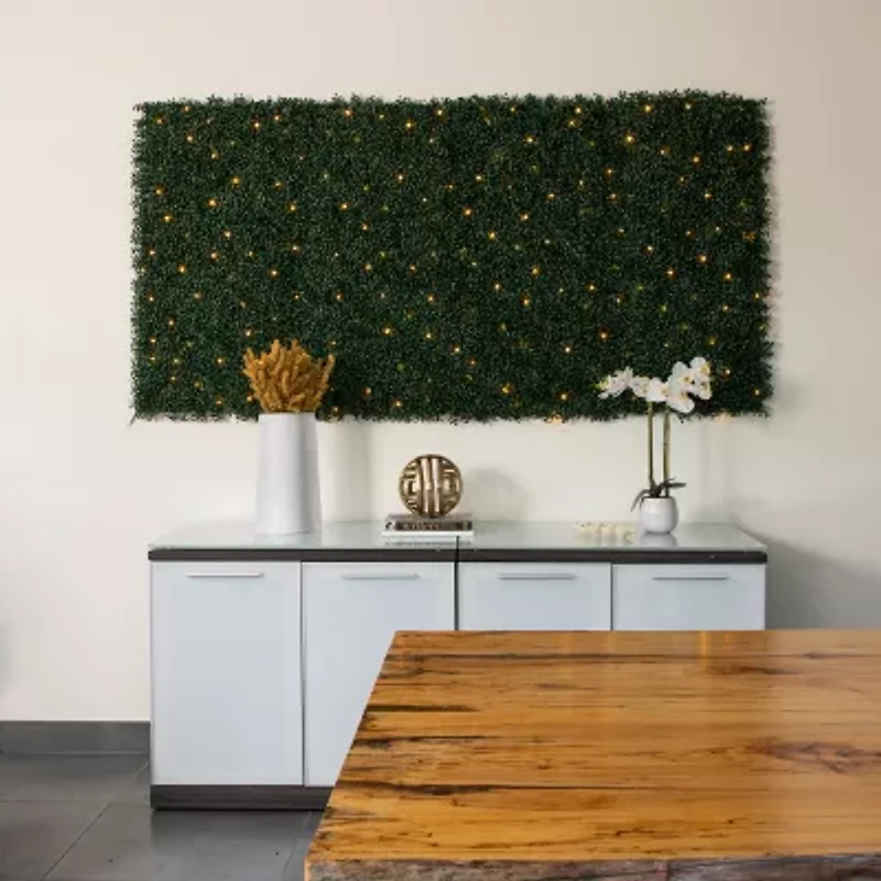 Nearly Natural 40in. X 40in. Green Lighted Boxwood Wall Panel Artificial Plant
