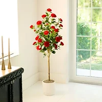 Nearly Natural 5ft. Red Camellia Rose Indoor Artificial Tree