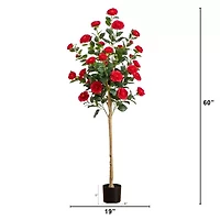 Nearly Natural 5ft. Red Camellia Rose Indoor Artificial Tree