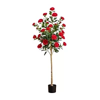 Nearly Natural 5ft. Red Camellia Rose Indoor Artificial Tree