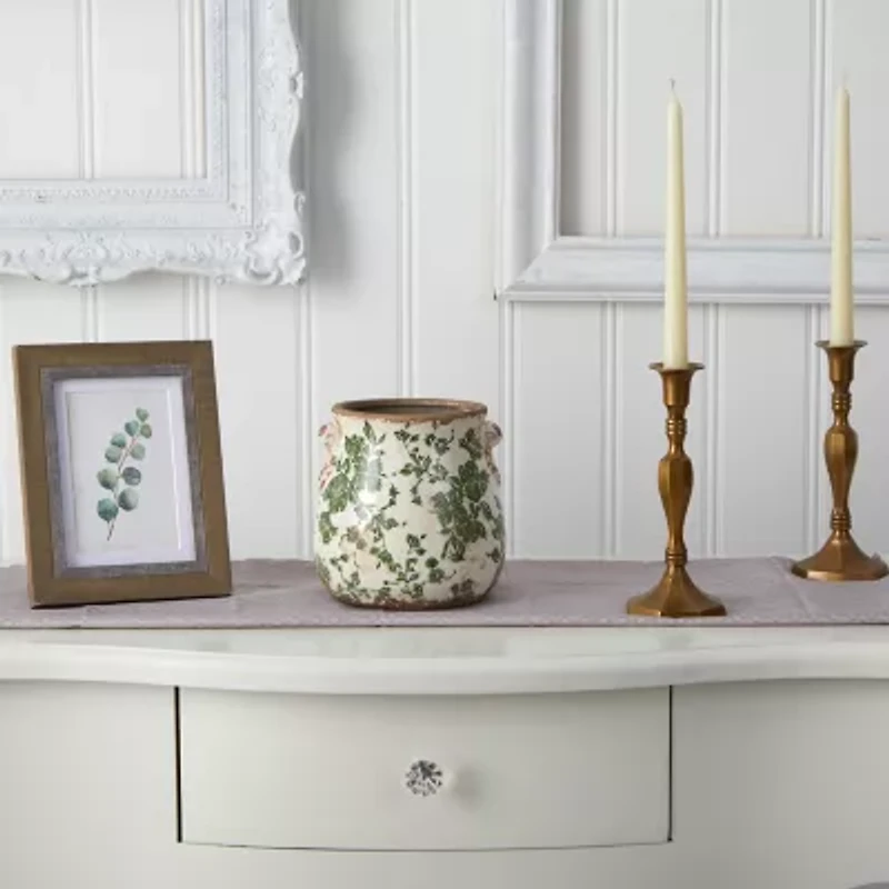 Nearly Natural 6.5in. Green Tuscan Ceramic Scroll Vase