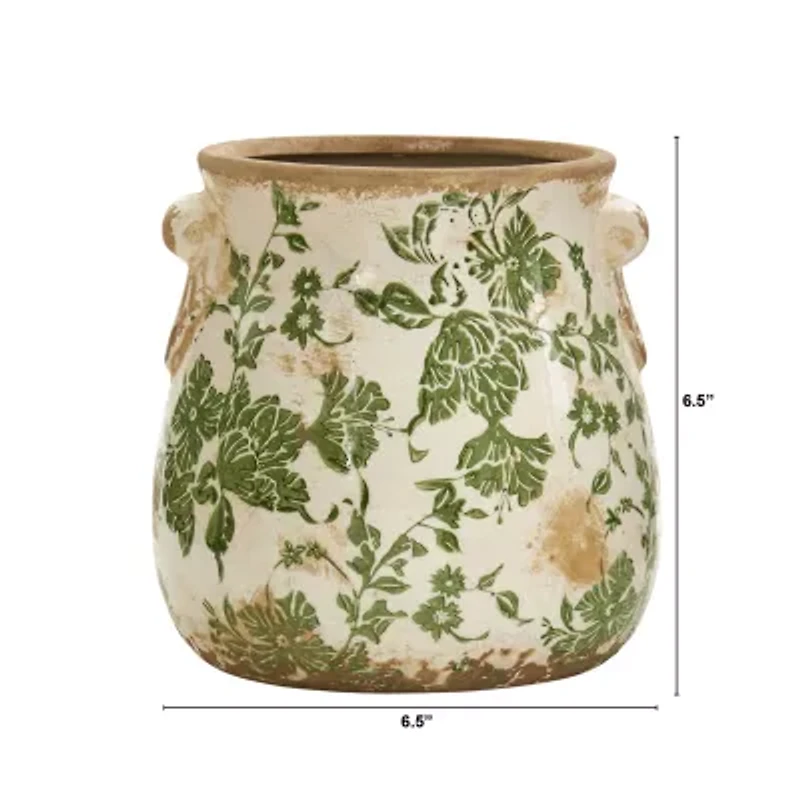 Nearly Natural 6.5in. Green Tuscan Ceramic Scroll Vase
