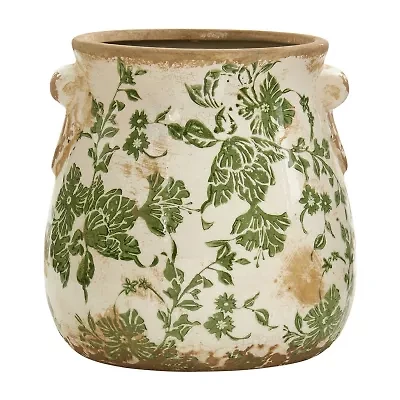 Nearly Natural 6.5in. Green Tuscan Ceramic Scroll Vase