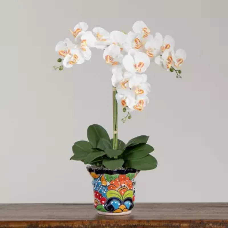 Nearly Natural 27in White Triple Orchid Floral Arrangement