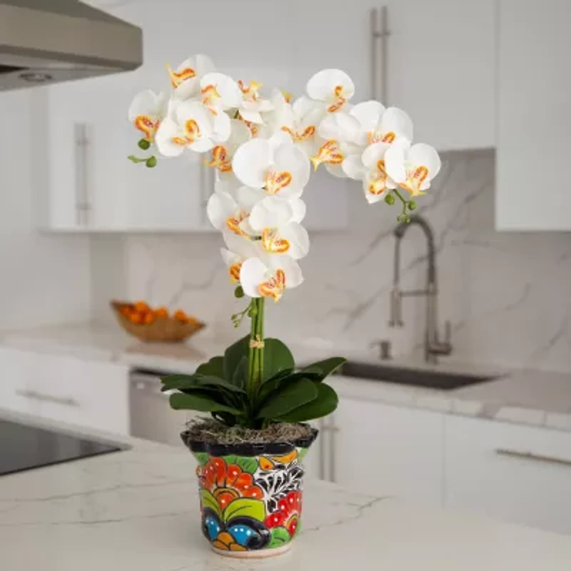 Nearly Natural 27in White Triple Orchid Floral Arrangement