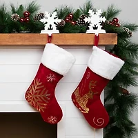 Northlight Reindeer And Snowflake Sequin - 20in - Red And White - Set Of 2 Christmas Stocking