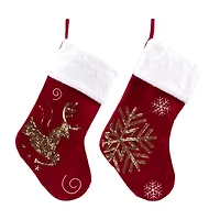 Northlight Reindeer And Snowflake Sequin - 20in - Red And White - Set Of 2 Christmas Stocking