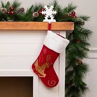 Northlight Reindeer And Snowflake Sequin - 20in - Red And White - Set Of 2 Christmas Stocking