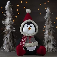 Northlight Sitting Winter Penguin - 15in Red White And Black Christmas Figurine