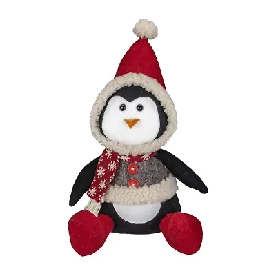 Northlight Sitting Winter Penguin - 15in Red White And Black Christmas Figurine