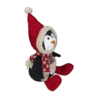 Northlight Sitting Winter Penguin - 15in Red White And Black Christmas Figurine