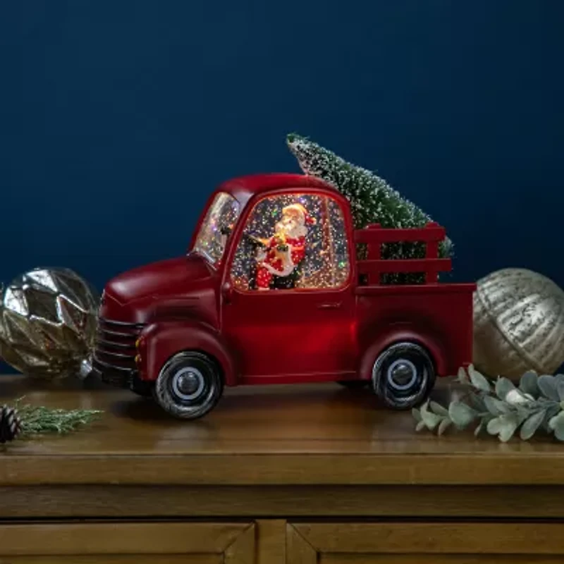Northlight Led Lighted Santa In Red Retro Truck With Tree - 9in Christmas Snow Globe