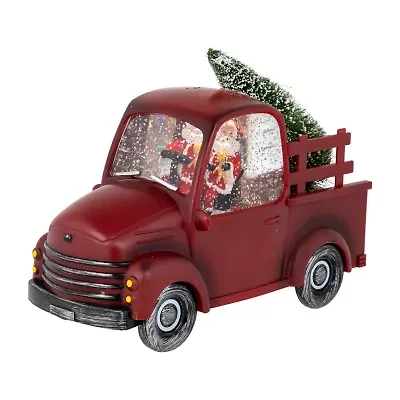 Northlight Led Lighted Santa In Red Retro Truck With Tree - 9in Christmas Snow Globe
