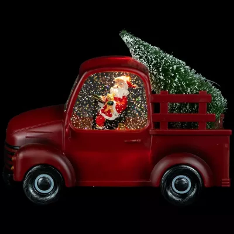 Northlight Led Lighted Santa In Red Retro Truck With Tree - 9in Christmas Snow Globe