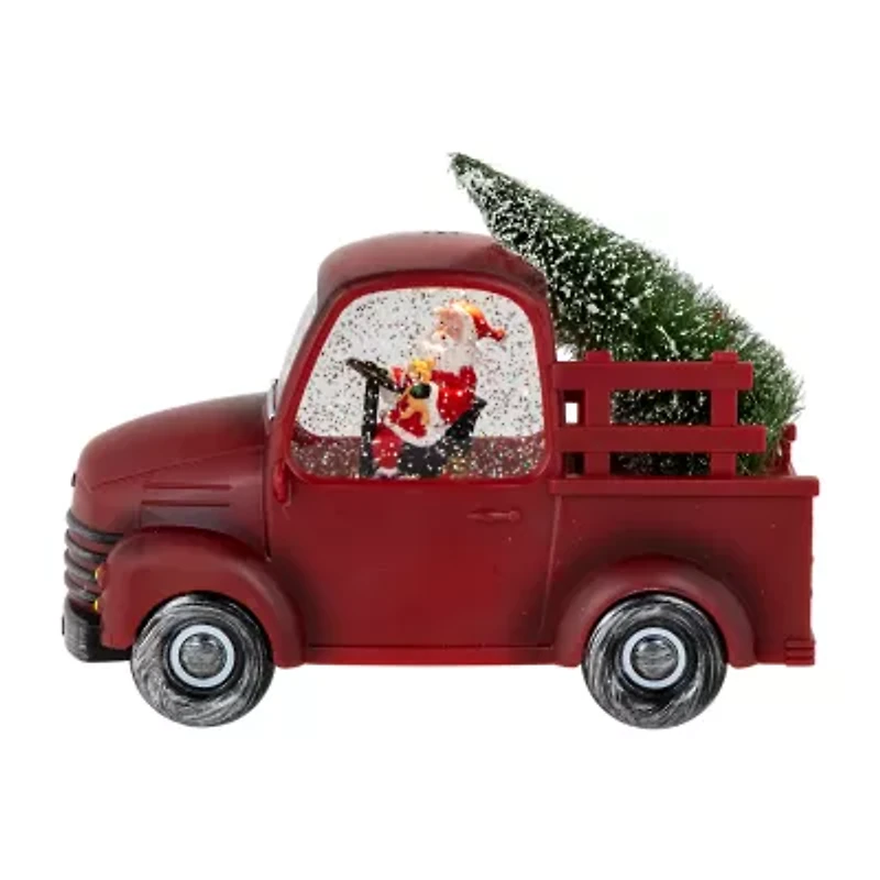 Northlight Led Lighted Santa In Red Retro Truck With Tree - 9in Christmas Snow Globe