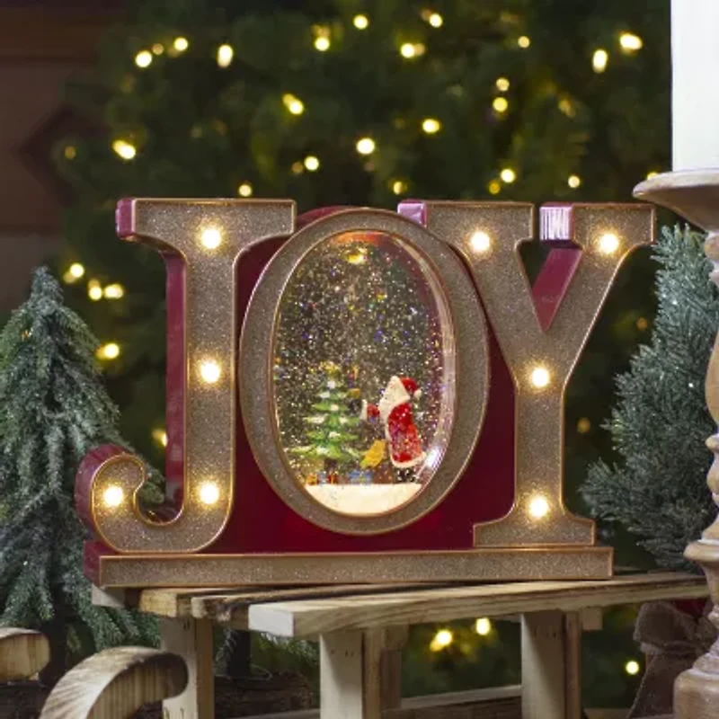 Northlight Led Lighted Joy Glitter - 11in - Red And Gold Christmas Snow Globe