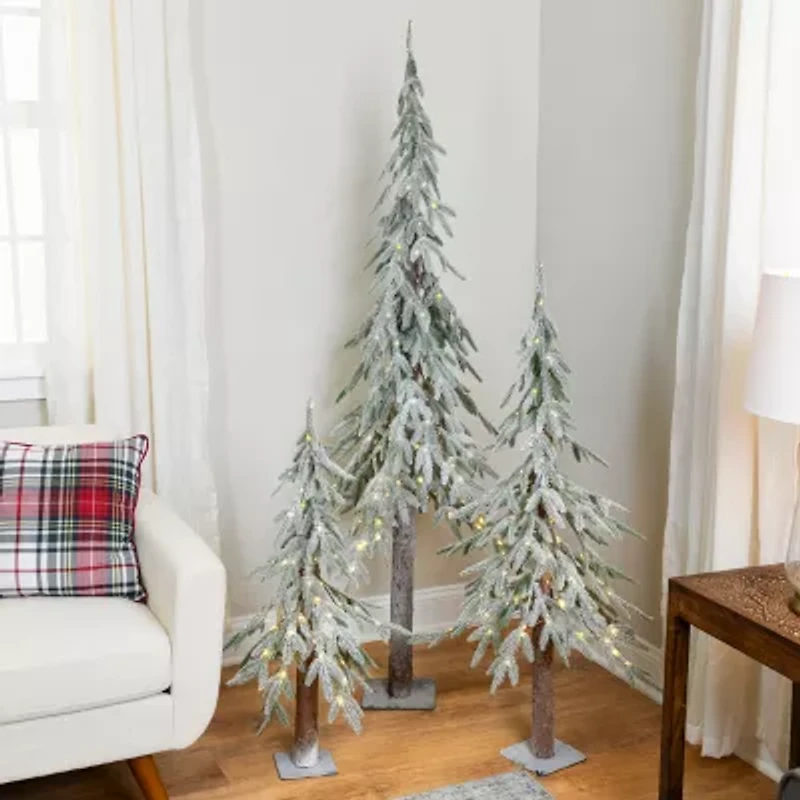 Northlight Pre-Lit Alpine Flocked - 4ft - Clear Led Lights 4 Foot Pine Christmas Tree