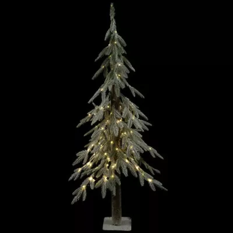 Northlight Pre-Lit Alpine Flocked - 4ft - Clear Led Lights 4 Foot Pine Christmas Tree