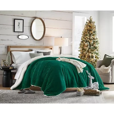 North Pole Trading Co. Ribbed Faux Mink To Sherpa Reversible Comforter