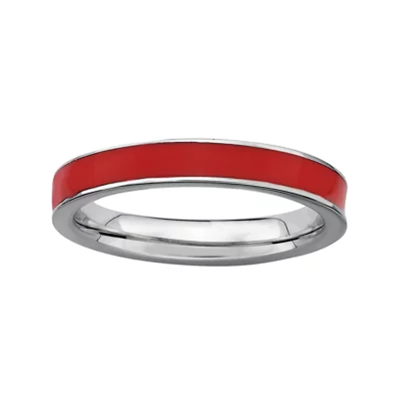 Personally Stackable Sterling Silver Red Enamel Stackable Ring