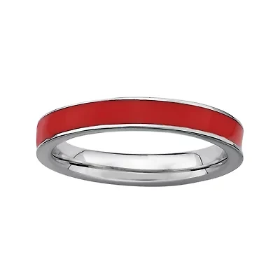 Personally Stackable Sterling Silver Red Enamel Stackable Ring