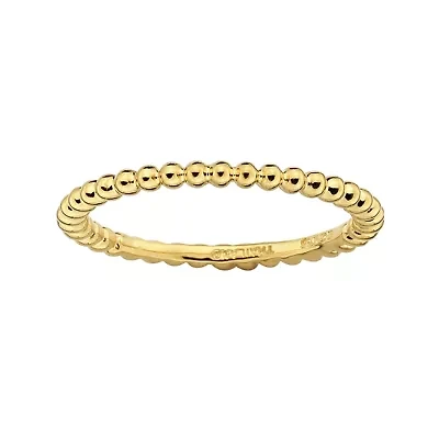 Personally Stackable 18K Yellow Gold Over Sterling Silver 1.5mm Beaded Ring