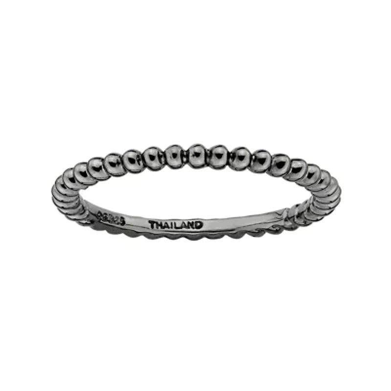 Personally Stackable Black Sterling Silver 1.5mm Beaded Ring