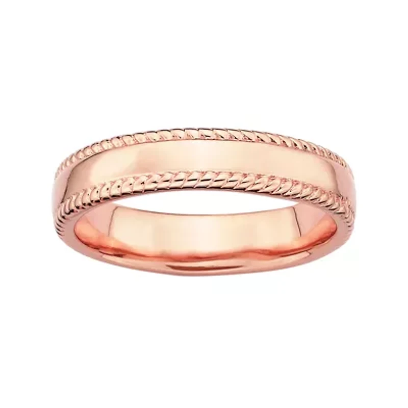 Personally Stackable 18K Rose Gold Over Sterling Silver 1.5mm Milgrain Band Ring