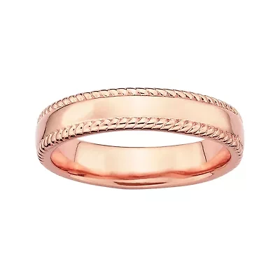 Personally Stackable 18K Rose Gold Over Sterling Silver 1.5mm Milgrain Band Ring