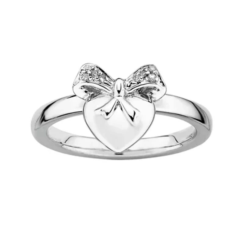 Personally Stackable Diamond-Accent Sterling Silver Heart Charm Ring