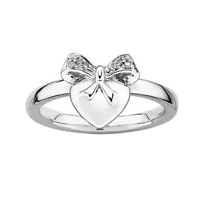 Personally Stackable Diamond-Accent Sterling Silver Heart Charm Ring