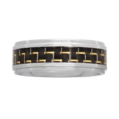 Mens Black Stainless Steel 8mm Comfort-Fit Wedding Band
