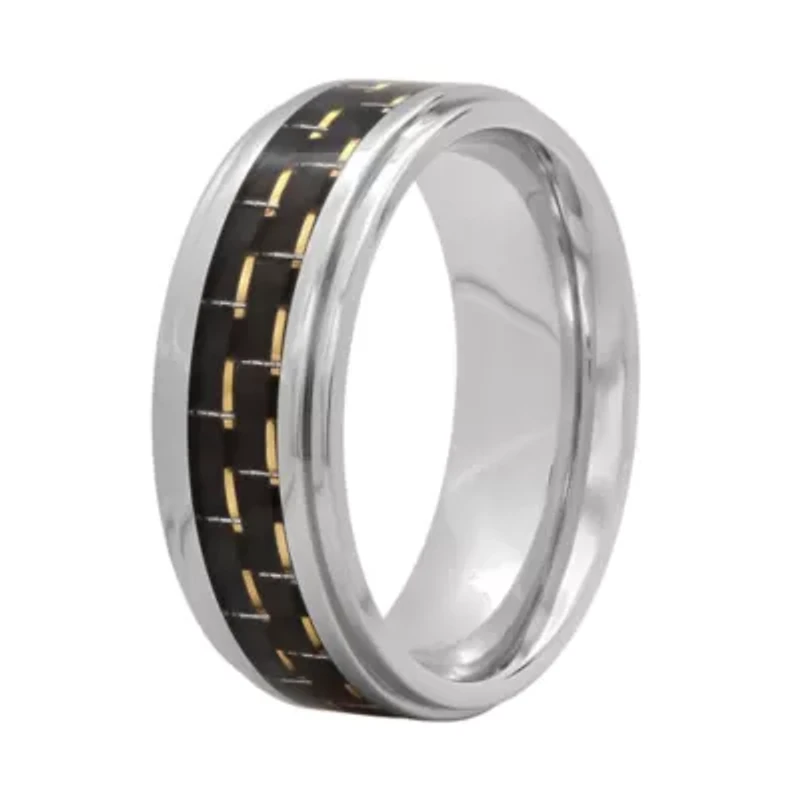 Mens Black Stainless Steel 8mm Comfort-Fit Wedding Band