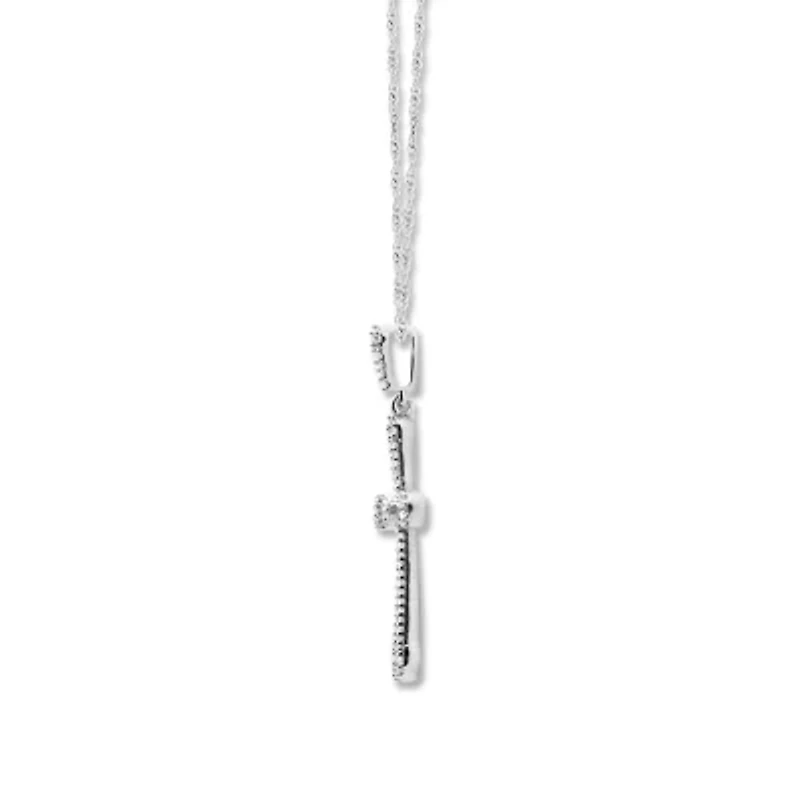 Womens 1/5 CT. Genuine White Diamond 10K White Gold Cross 18 Inch Pendant Necklace