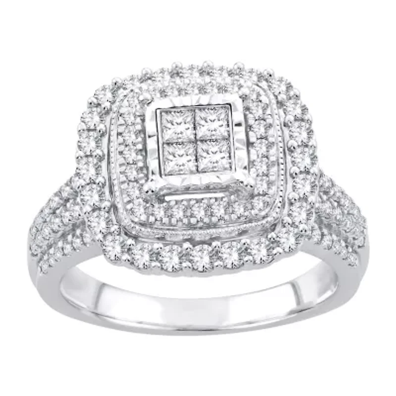 Womens 1 CT. T.W. Natural White Diamond 10K Gold Cushion Engagement Ring