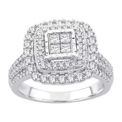 Womens 1 CT. T.W. Natural White Diamond 10K Gold Cushion Engagement Ring