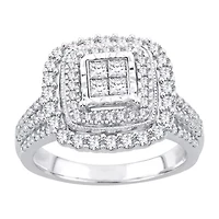 Womens 1 CT. T.W. Natural White Diamond 10K Gold Cushion Engagement Ring