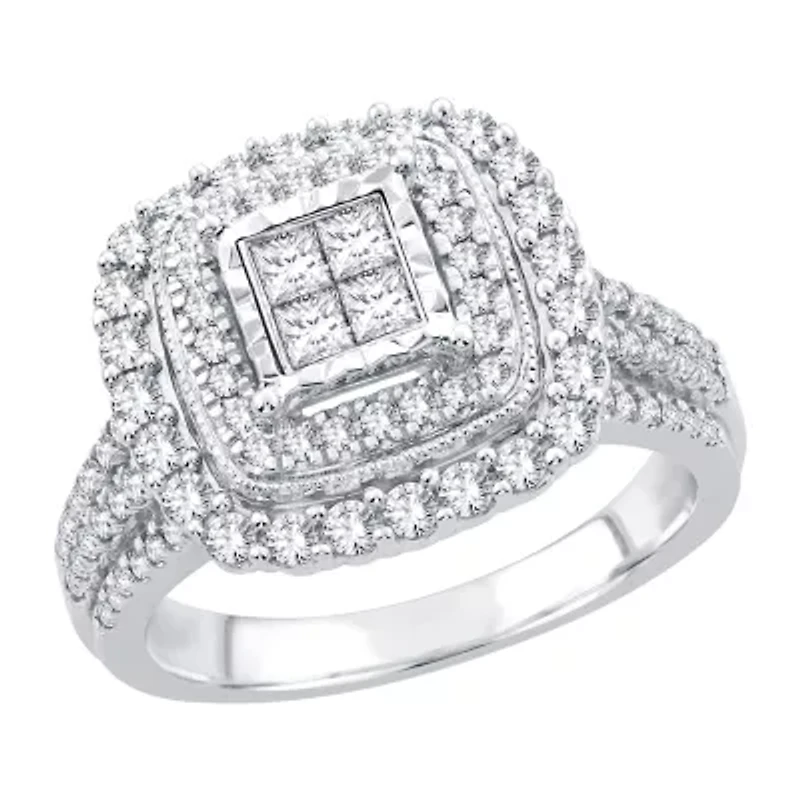 Womens 1 CT. T.W. Natural White Diamond 10K Gold Cushion Engagement Ring