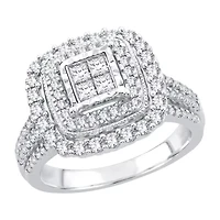 Womens 1 CT. T.W. Natural White Diamond 10K Gold Cushion Engagement Ring